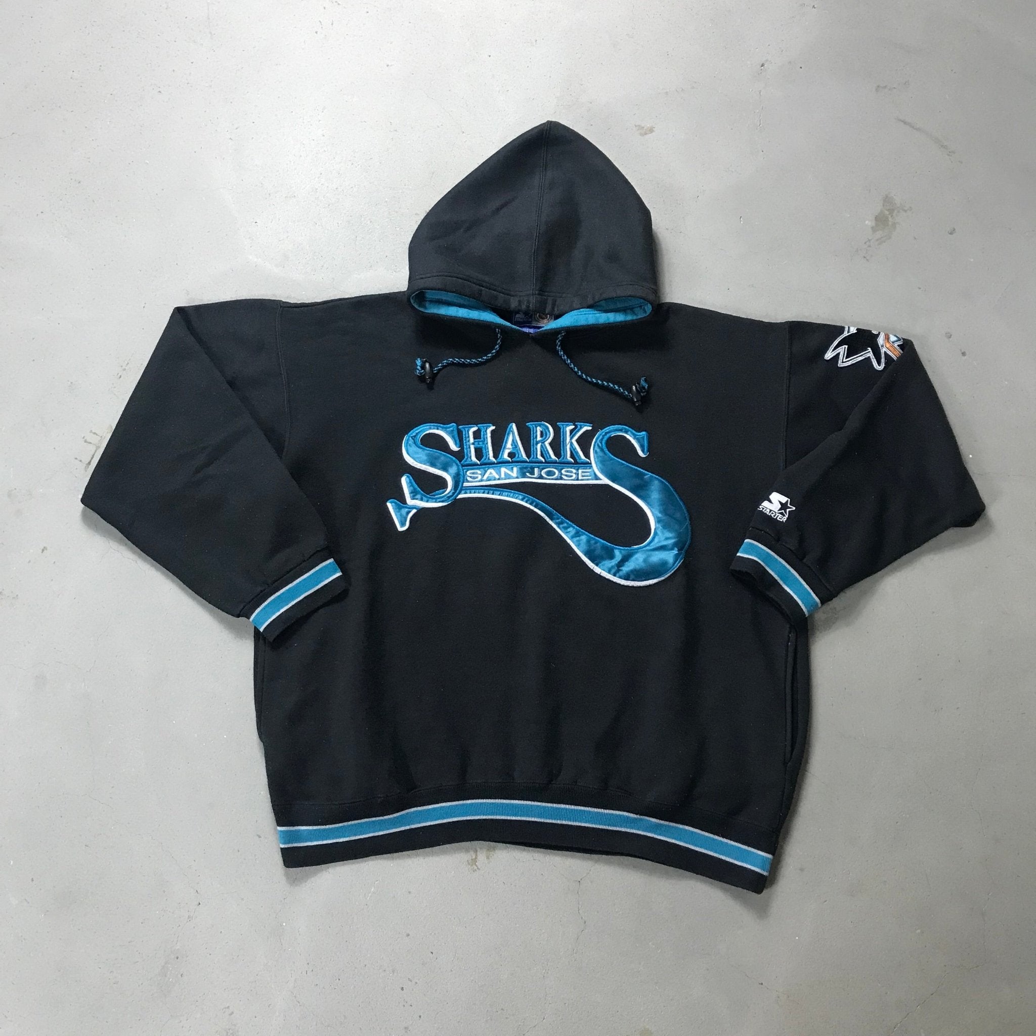 San Jose Sharks Vintage Starter Hoodie - vintage starter karlkani sergiotacchini