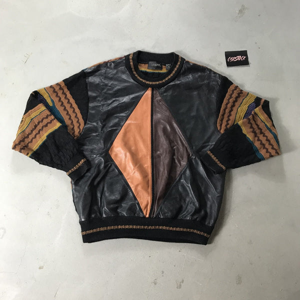 Leather Coogi Style Vintage Crewneck - vintage starter karlkani sergiotacchini